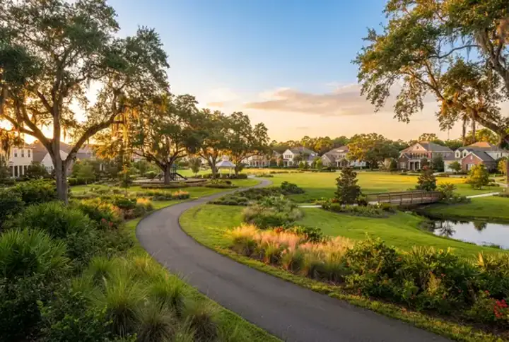 St. Johns County FL oak-shaded neighborhood park and community walking path at golden hour — website design St. Johns County FL, Jacksonville