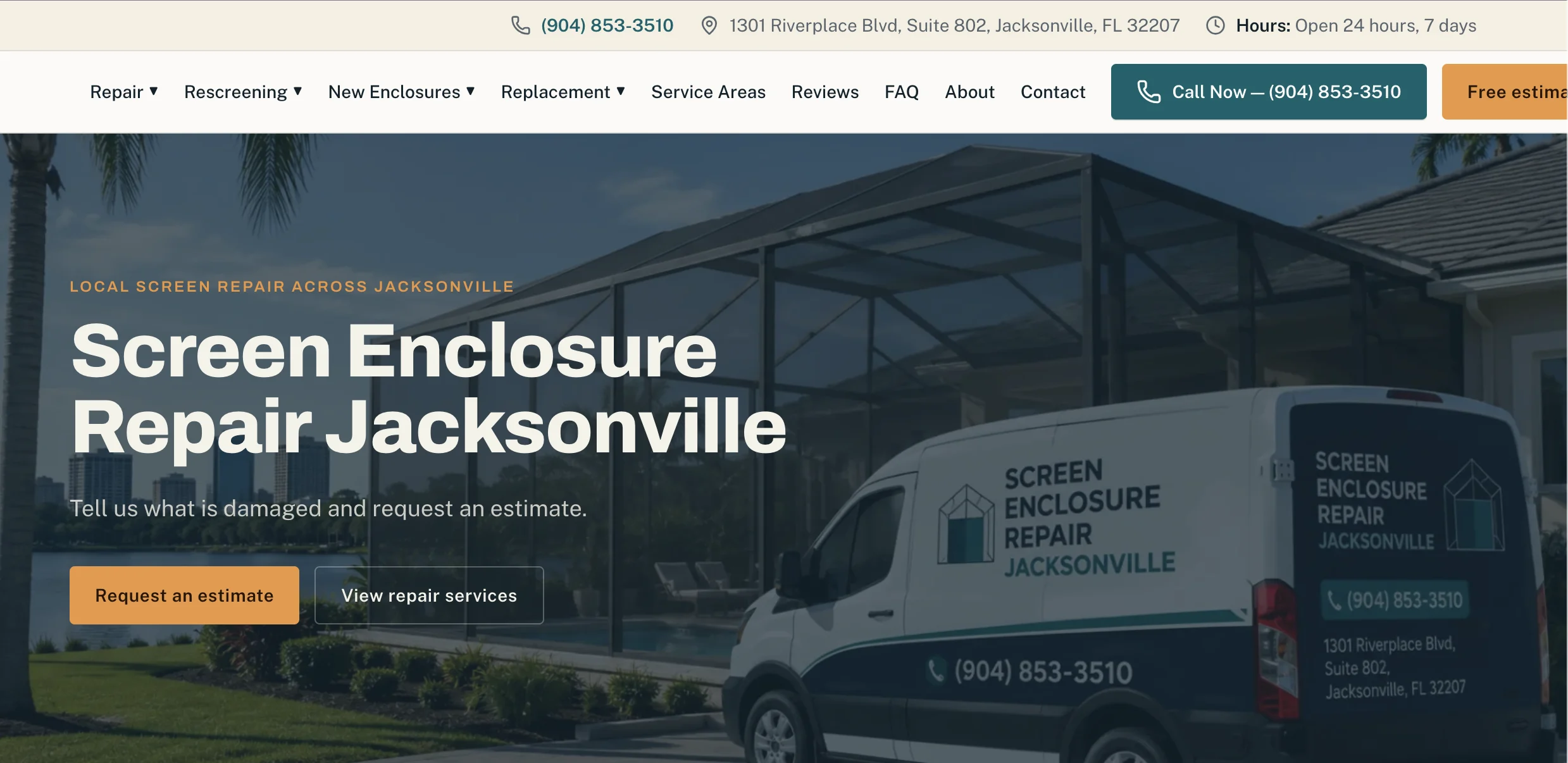 Screen Enclosure Repair Jacksonville — website design Jacksonville FL