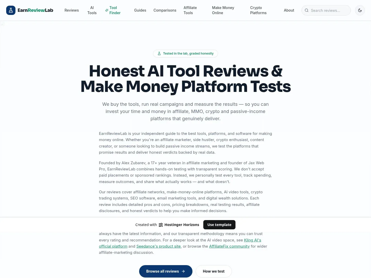 EarnReviewLab — Review & Affiliate Platform — website design Jacksonville FL